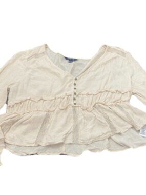 American Eagle Womens Boho Ivory Lace Ruffle Blouse Large Long Sleeve Top